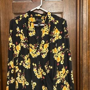 INC International Concepts Black and Yellow Floral Top